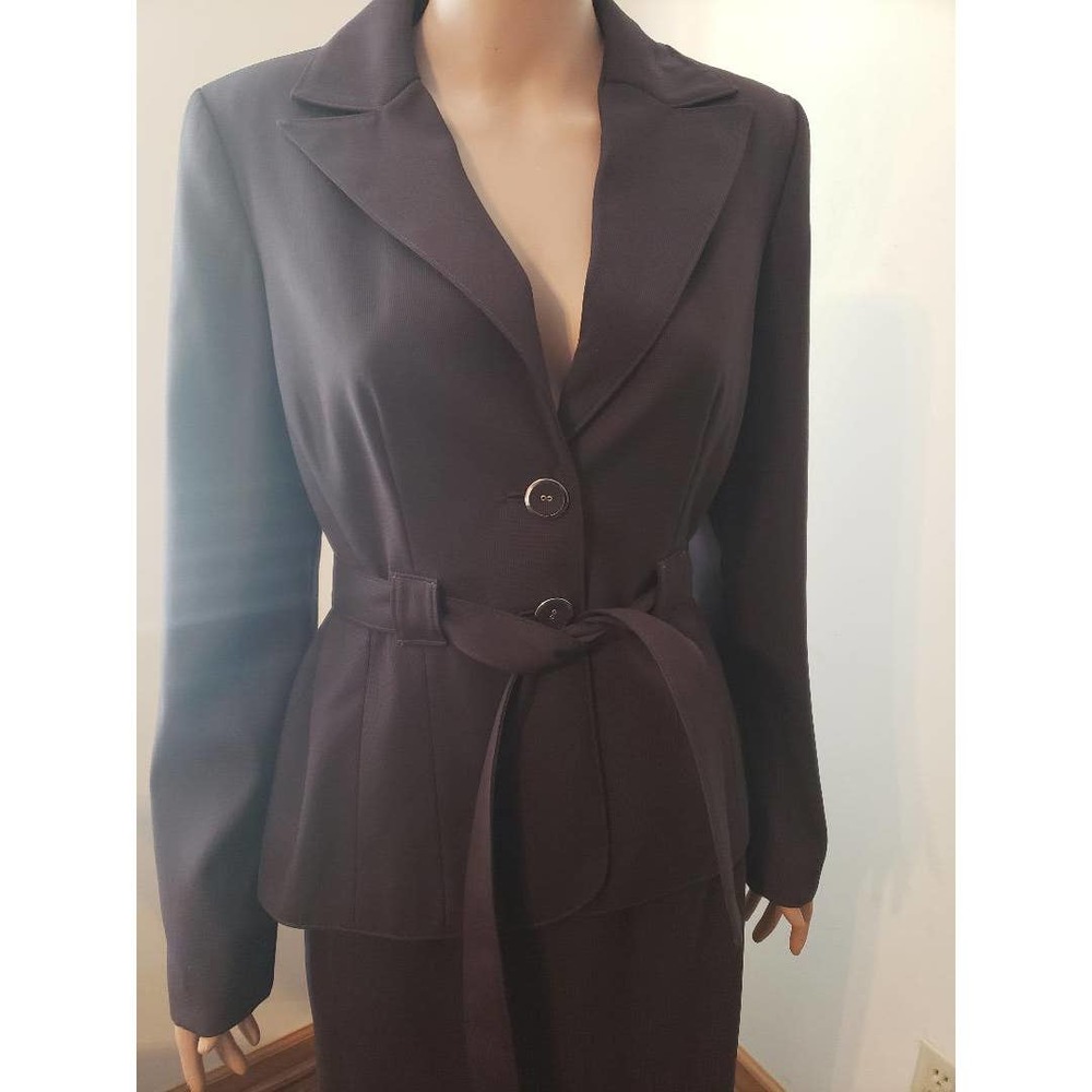 SHARAGANO Women 2PC Purple Polyester Rayon Lined Belted Jacket Skirt Suit Size 8